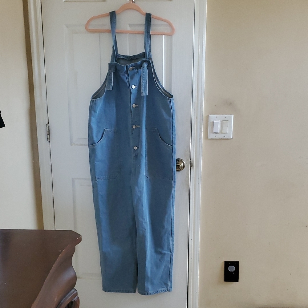 Denim Blue Women’s Button-Front Overalls